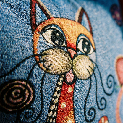 Premium Goblen Dokuma Kedi Yastığı – Evinize Sanatçı Dokunuşu 🎨