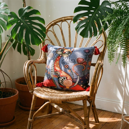 Premium Goblen Dokuma Kedi Yastığı – Evinize Sanatçı Dokunuşu 🎨