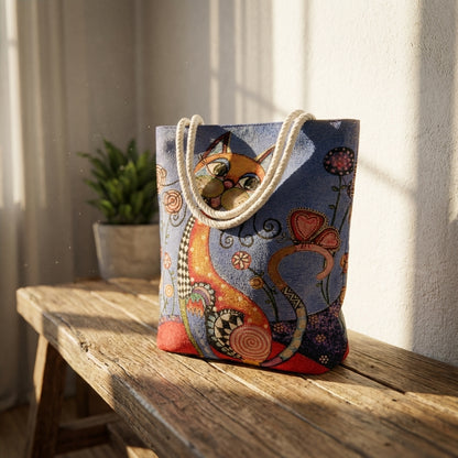 Sanatçı Tasarımı Premium Goblen Kedi Çantası 🎨