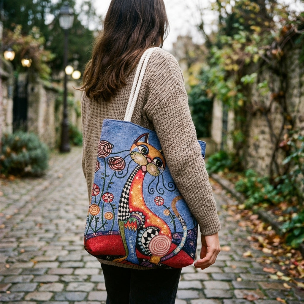 Sanatçı Tasarımı Premium Goblen Kedi Çantası 🎨