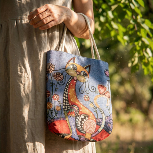 Sanatçı Tasarımı Premium Goblen Kedi Çantası 🎨