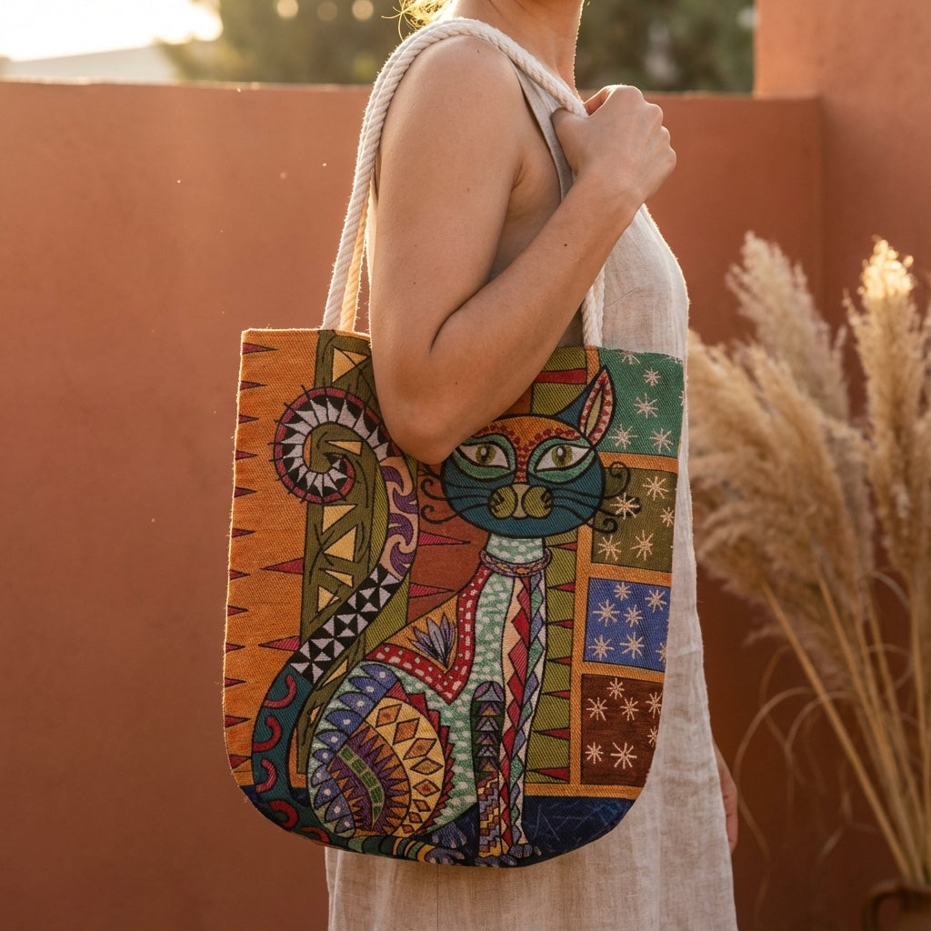 Sanatçı Tasarımı Premium Goblen Kedi Çantası 🎨